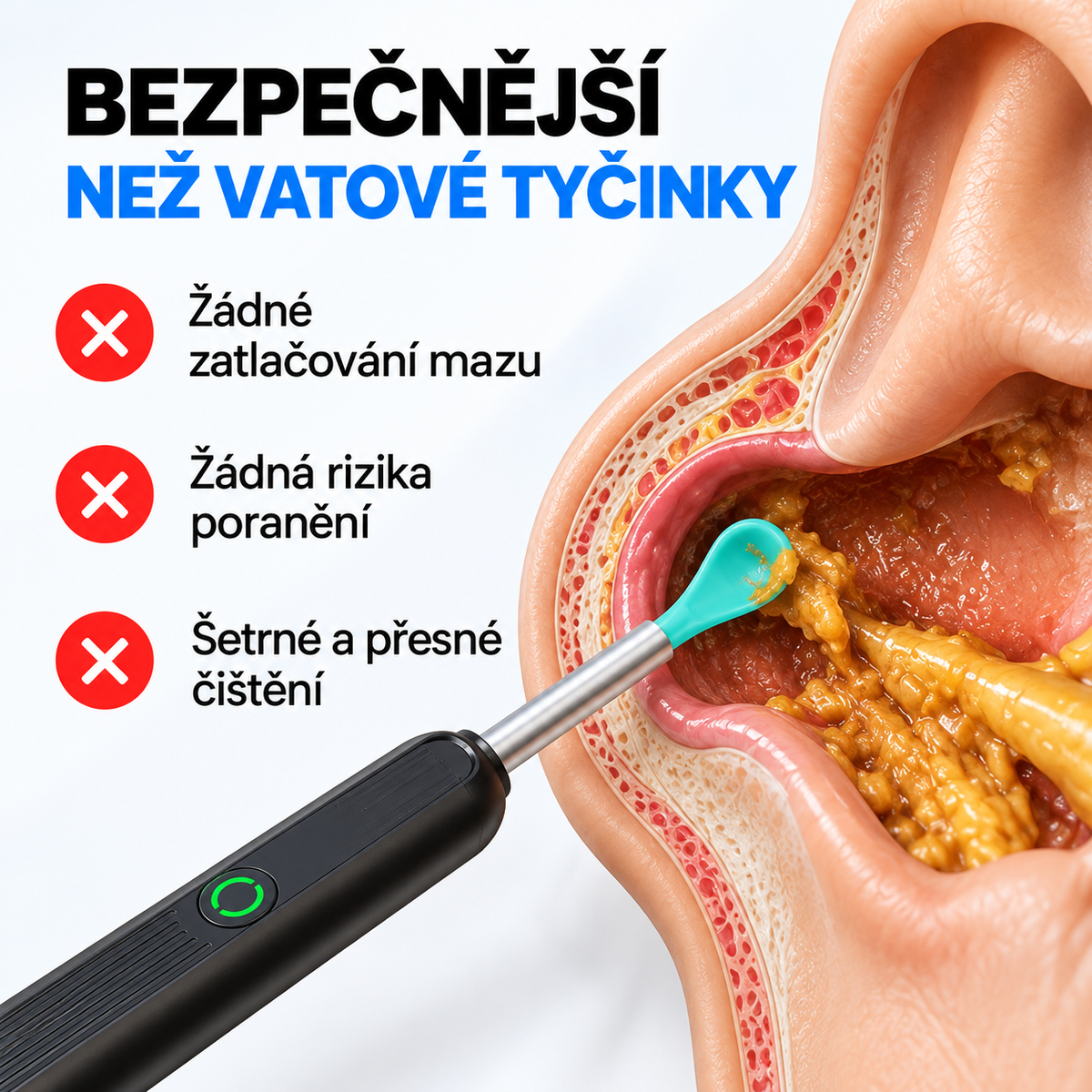 Chytrý čistič uší s integrovanou HD kamerou
